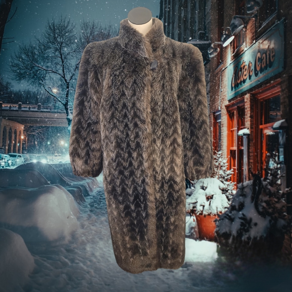 Vintage 80s Faux Raccoon Fur Coat